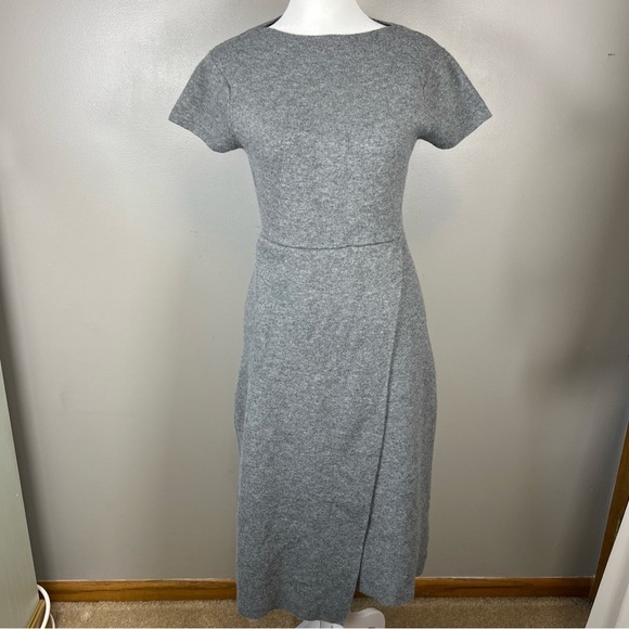 Zara Gray Knit Midi Dress Size Medium Wool Blend Stretch Office Workwear - Picture 1 of 10